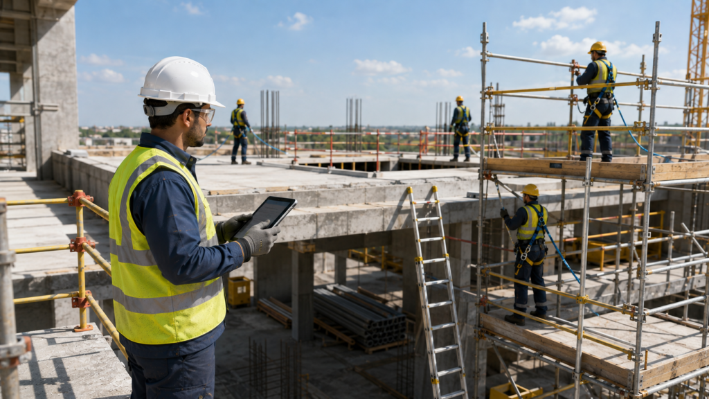 HSE inspector conducting a work at height safety inspection