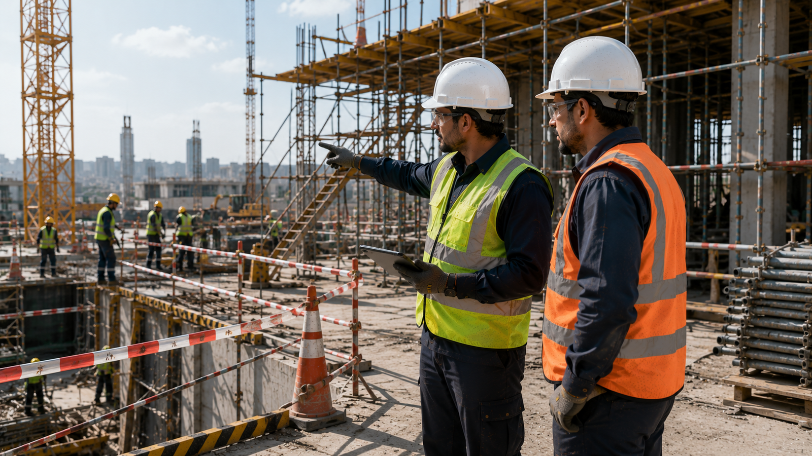 HSE team verifying risk assessment controls at a construction site