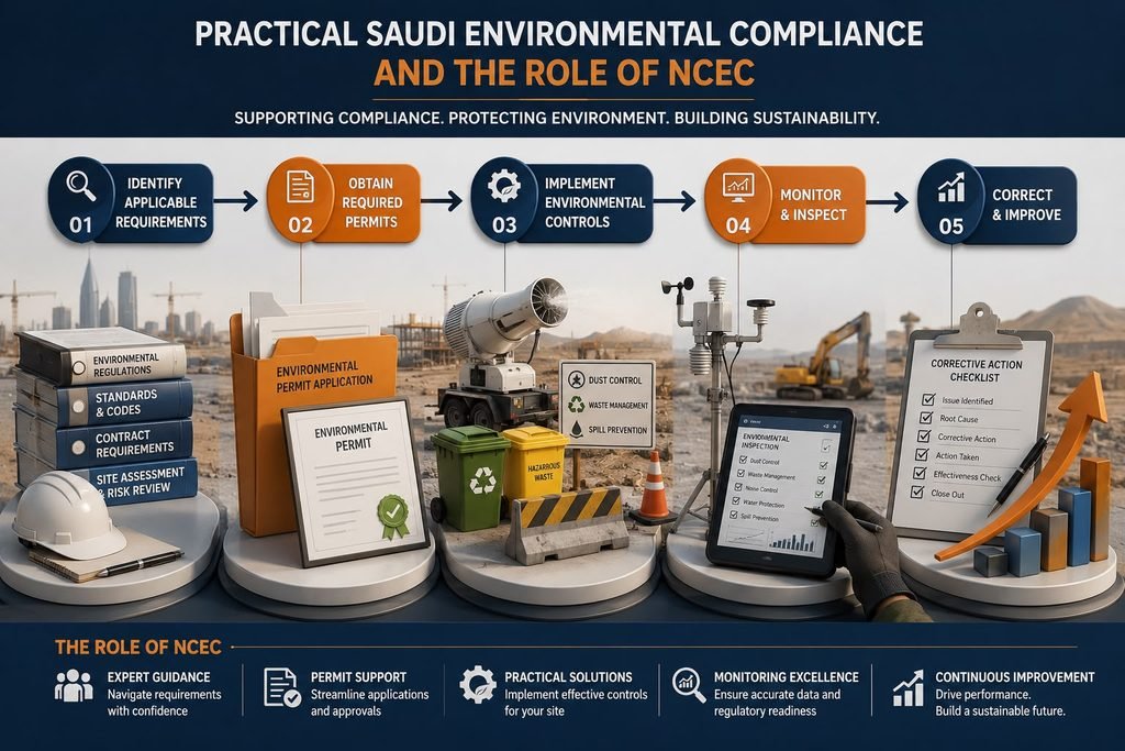 Saudi environmental compliance and NCEC requirements infographic