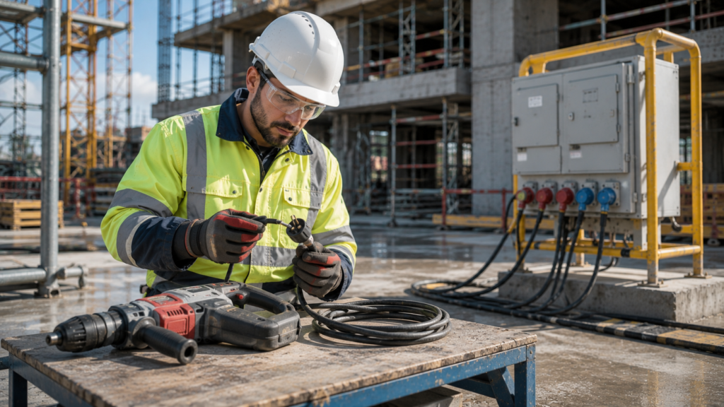 electrical-safety-inspection-safe-work Competent worker inspecting electrical equipment before use